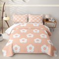 thumbnail image 1 of Erosebridal Orange Groovy Daisy Quilt King for Girls, Kawaii Cartoon Floral King Coverlet Set, 3 Pieces, 1 of 7