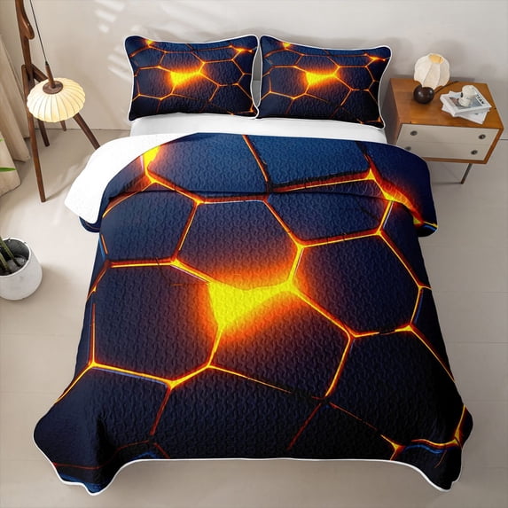 Erosebridal Orange Hexagon Bed Spread Queen,Geometric Neon Print Queen Coverlet Set For Boys,3pcs