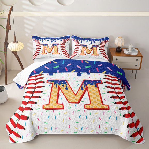 Erosebridal Orange Monogrammed M Twin Quilt Set, Sport Baseball Twin Coverlet Set, Girls Boys, 2pcs