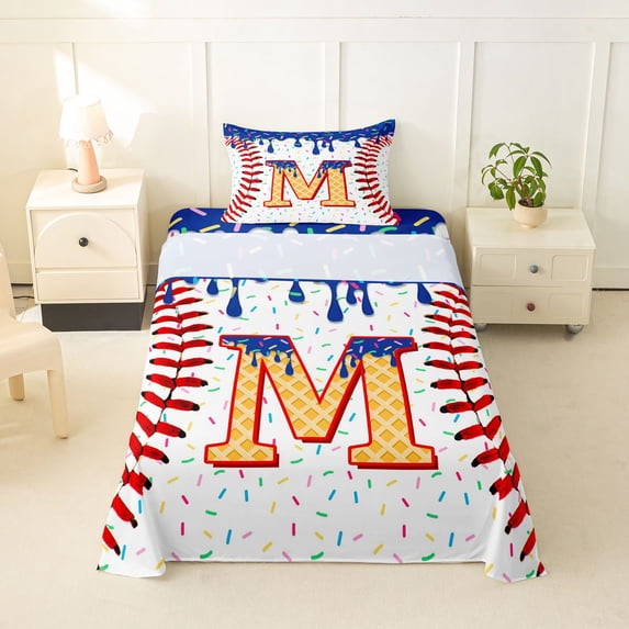 Erosebridal Orange Monogrammed M Twin Sheet Sets, Sport Baseball Bedding, Kids Boys, 3pcs