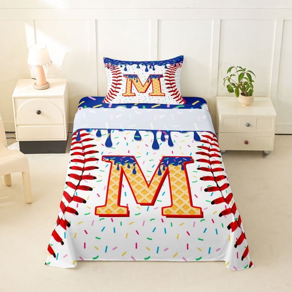 Erosebridal Orange Monogrammed M Twin Sheet Sets, Sport Baseball Bedding, Kids Boys, 3pcs