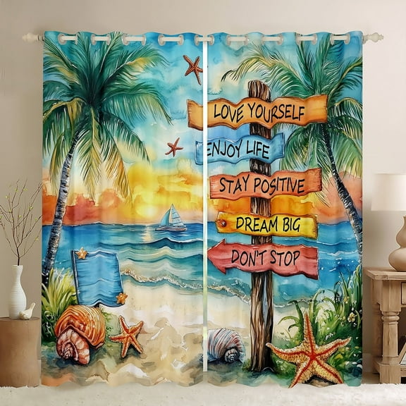 Erosebridal Starfish Seashell Curtains for Living Room,Summer Beach 30%-50% Blackout Curtains Set of 2 (38x45),Teenager Bedroom Decor