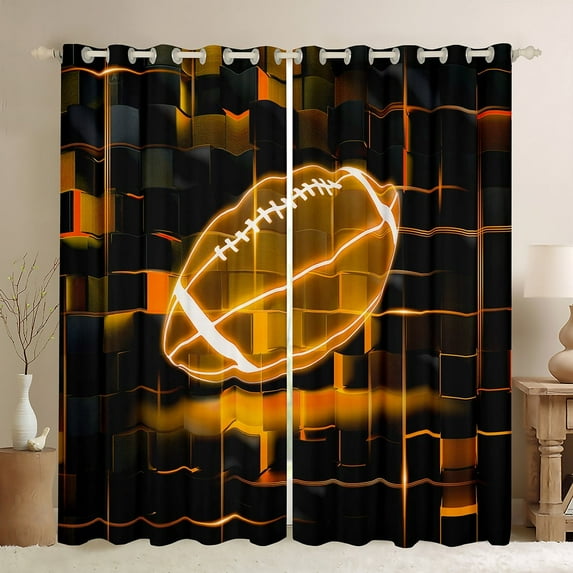 Erosebridal Orange Rubgy Curtains Pack of 2 (38x45),Modern Geometric Grid Black Out Curtains,Glowing Neon Light Curtains for Living Room For Teens,Breathable Room Decor