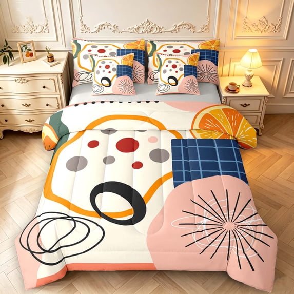 Erosebridal Orange Slice Grid 7 Pieces Full Size Bedding Sets,Sun ...