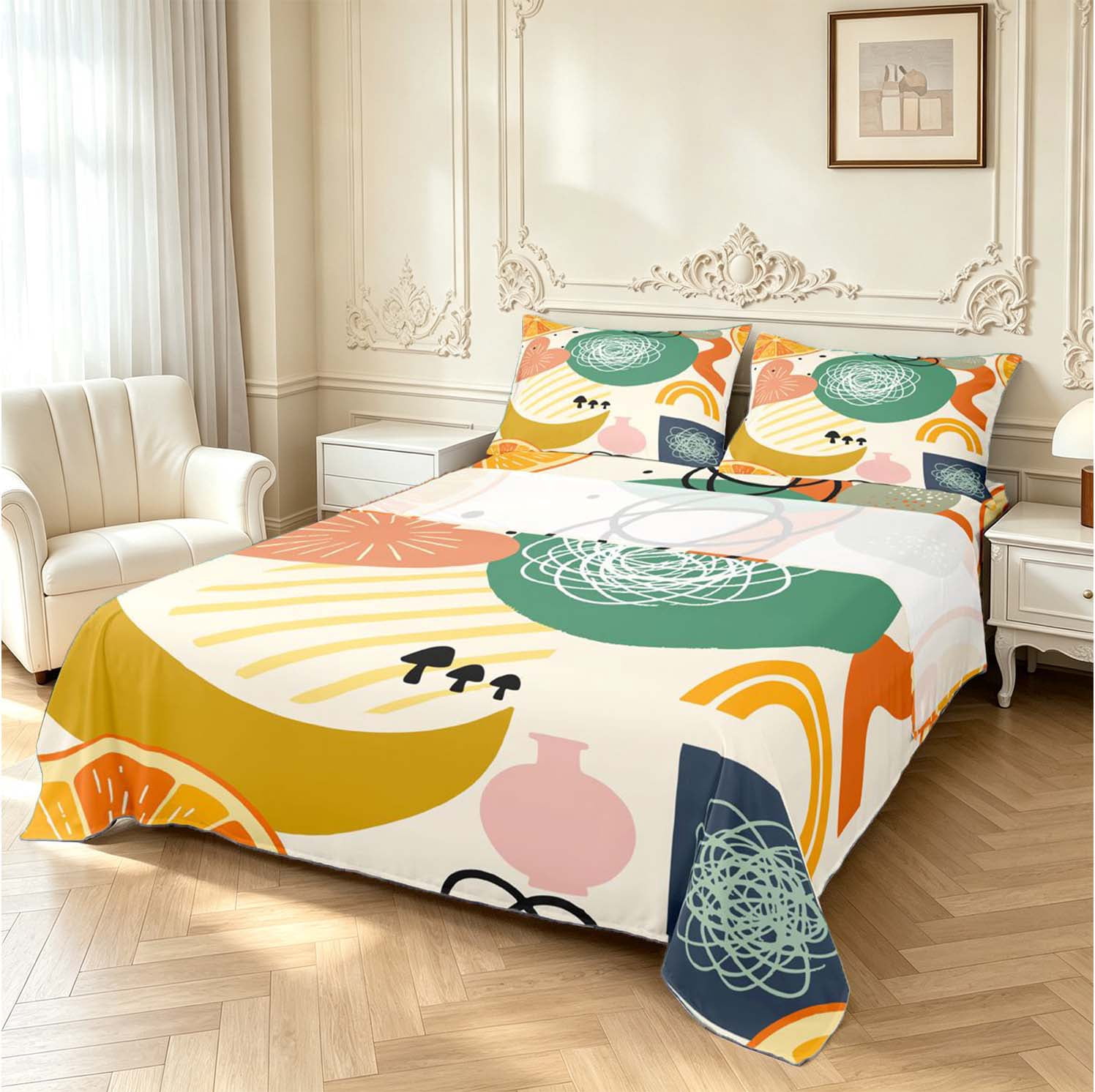 Globalization Orange Erosebridal Orange Slice Moon Queen Sheets,Mushroom Doodle Art Queen ...