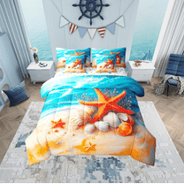 Erosebridal Orange Starfish Bed in a Bag Twin size, Sea Beach Bed Set, Blue Ocean Reversible Bedding Twin Size, Ultra Soft Bedroom Decoration, 7 Pieces
