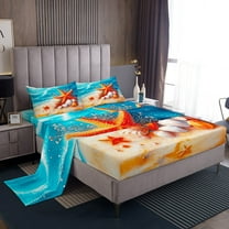 Erosebridal Orange Starfish Twin Sheet Sets, Sea Beach Bed Sheets Twin, Blue Ocean Bedding Twin Size, Ultra Soft Bedroom Decoration, 3 Pieces