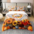 thumbnail image 1 of Erosebridal Orange Sunflower Pumpkin 100% Cotton Duvet Cover Queen Size,Botanical Floral Bedding Sets Queen Size,Retro Rustic Wooden Door 03,Breathable Bedroom Decor,3pcs（No Comforter）, 1 of 9