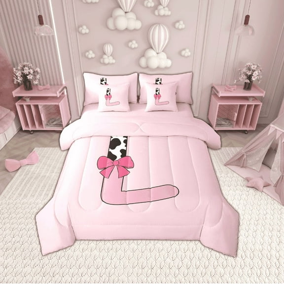 Erosebridal Personalized Alphabet L Bedding Sets Twin Size,Kawaii Initial Comforter Sets with Sheets,Super Cozy Reversible Bed in a Bag Twin size,Teenager Bedroom Decor,7pcs