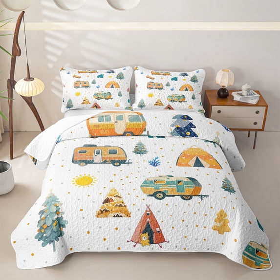 Erosebridal Orange Teal RV Car Bear Quilt King, Tree Tent King Coverlet Set for Boys and Girls, 3-Piece