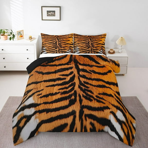 Erosebridal Orange Tiger Print Bedding King Comforter Set, Safari Wildlife Down Comforter, Jungle Animal Bedding Sets King with Comforter, Super Cozy Bedroom Decoration, 3 Pieces