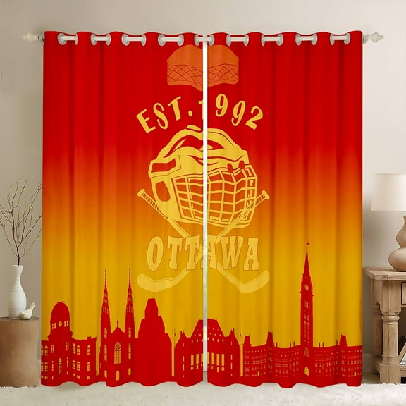 Erosebridal Ottawa Soccer City Curtains Pack of 2 (42x63), American Football 30%-50% Black Out Curtains, Vintage Rugby Curtains for Living Room, Window Curtains Room Decoration