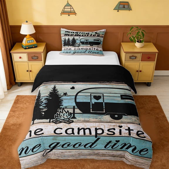 Erosebridal Outdoor Camping Adventure Twin Bedding For Camper Gifts,Rustic Farmhouse lodge Duvet Cover Set For Kids,Reversible black,2pcs(No Comforter)