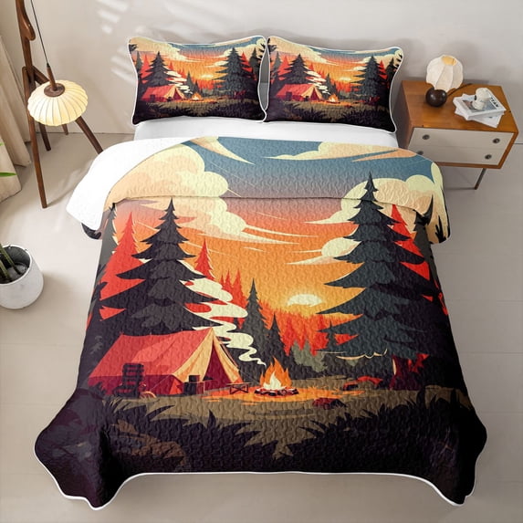 Erosebridal Outdoor Camping Twin Quilt Set For Camper Gifts,Country Style Twin Coverlet Set For Kids Boys,2pcs