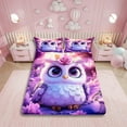 thumbnail image 1 of Erosebridal Owl Bed Sheets Set Bird Sheets Kawaii Animal Owl Rose Flower Sheet Set For Full Size Teens Purple Floral Top Sheet With 2 Pillow Cases,Purple, 1 of 7