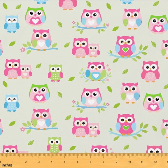 Erosebridal Owl Print Fabric by the Yard 5 Yards Owl Motif Fabric for Sewing, Off White