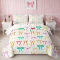 thumbnail image 1 of Erosebridal Pale Satin Bow Ribbon Twin Quilt Set for Girls, Romantic Floral Print Twin Coverlet Set, 2pcs 1 Bedspread and 1 Pillowcase, 1 of 7
