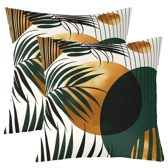 Erosebridal Palm Leaf Throw Pillow Covers 16"x16" Set of 2 Tropical Leaves Cushion Cover Leaf Branches Nature Theme Decorative Pillow Case Pillowcase Boho Exotic Bohemian Style Outdoor Pillows Covers