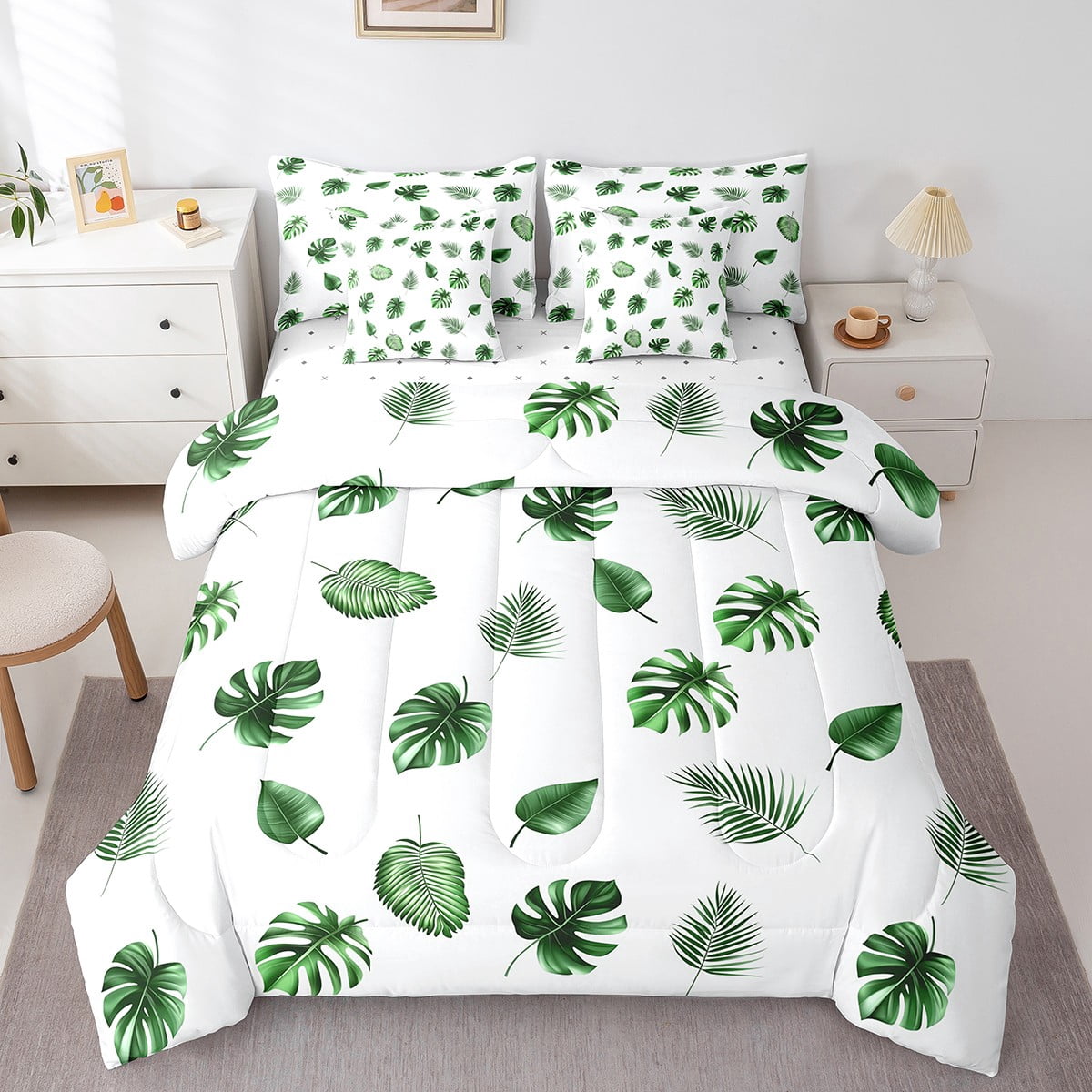 Erosebridal Palm Leaves Bedding Sets Queen Size,Tropical Botanical ...