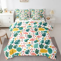 Erosebridal Palm Leaves Bedding Sets Twin Size, Kawaii Flamingo Comforter Sets with Sheets, Tropical Wildlife Decor, Reversible 7pcs