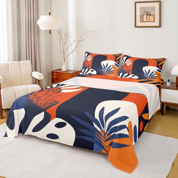 Erosebridal Palm Monstera Leaf Full Size Sheets,Cartoon Tropical Plant Bed Sheets For Men Women 4-Piece