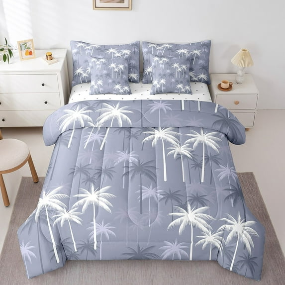 Erosebridal Palm Tree Bedding Sets Twin Size,Tropical Leaves Comforter Sets with Sheets,Botanical Decoration,Reversible,Breathable,7-Piece
