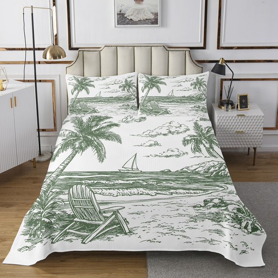 Erosebridal Palm Tree Bedspread Sets Twin Size,Ocean Beach Bed Quilt,Botanical Decoration,Breathable,2pcs