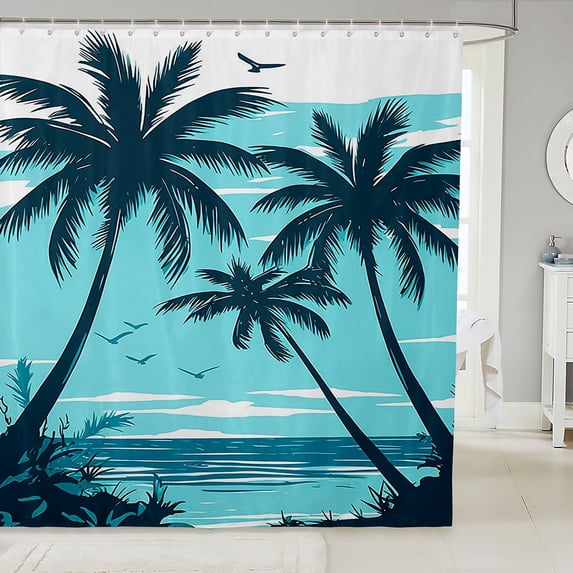 Erosebridal Palm Tree Leaves Shower Curtain 72x84,Tropical Plants Bathroom Curtain 72x84,Ocean Decoration