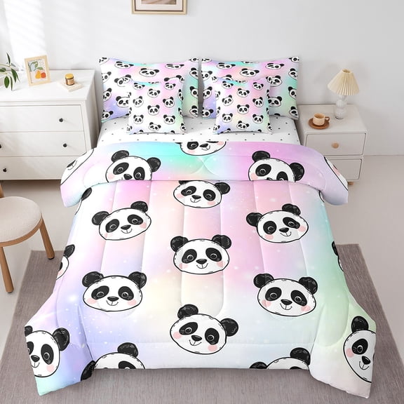 Erosebridal Panda Print Bedding Sets Full Size, Dreamy Waterclor Comforter Sets with Sheets, Bling Star Decor, 7pcs