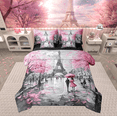 thumbnail image 1 of Erosebridal Paris Comforter Set with Sheets Pink and Gray Eiffel Tower 7 Piece Bedding Set Watercolor Pink Cherry Blossoms Bed in a Bag Romantic Valentine Bed Set Twin Size, 1 of 5