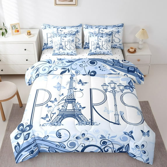 Erosebridal Paris Eiffel Tower Bed In A Bag Full Size,Valentine’S Day Bed Set,Butterfly Decoration,Breathable,7-Piece