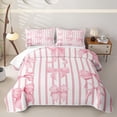 thumbnail image 1 of Erosebridal Pastel Bow Tie Quilt King for Girls, Pink White Stripe King Coverlet Set, 3pcs 1 Quilt and 2 Pillowcases, 1 of 7