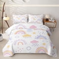 thumbnail image 1 of Erosebridal Pastel Cartoon Rainbow Quilt Full for Girls, Cartoon Cloud Sun Print Full Bedspread Sets, 3-Piece, 1 of 7