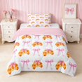 thumbnail image 1 of Erosebridal Pastel Satin Bow Ribbon Twin Comforter Sets for Girls, Romantic Floral Print Bedding Set, Pink Reversible 2-Piece 1 Comforter and 1 Pillowcase, 1 of 6
