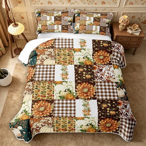 Erosebridal Patchwork Floral Twin Quilt Set 2 Pieces,Fall Harvest Twin Coverlet Set,Plaid,1 Bedspread and 1 Pillowcase