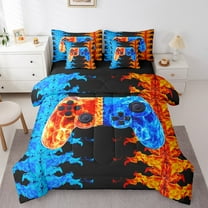 Erosebridal Patchwork Gamepad Bed in a Bag Twin size, Fire Water Bed Set, Geometric Reversible Bedding Twin Size, Microfiber Room Decor, 7 Pieces