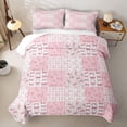 thumbnail image 1 of Erosebridal Patchwork Ribbon Bed Spread Queen,Pink Gingham Bow Watercolor Queen Coverlet Set For Girls,3-Piece, 1 of 7