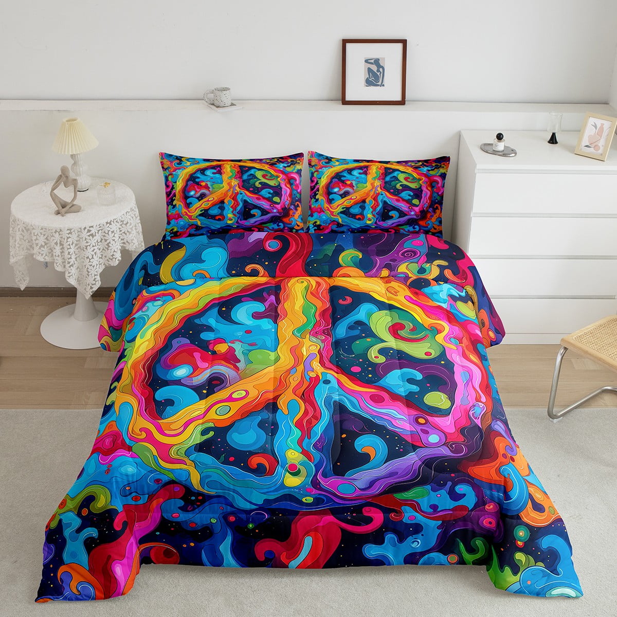Erosebridal Peace Sign Comforter Sets King Size, Boho Artwork ...