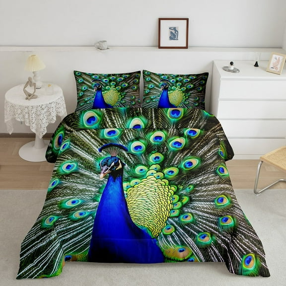 Erosebridal Peacock Bedding King Comforter Set for Teens, Blue Green Down Comforter, Wildlife Animal Room Decor, Reversible