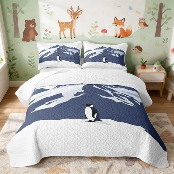 Erosebridal Penguin Quilt King for Boys Girls, Blue Mountains King Coverlet Set, 3 Pieces 1 Bedspread and 2 Pillowcases
