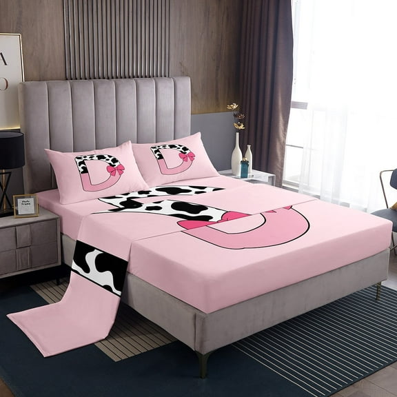 Erosebridal Personalized Alphabet D Sheet Set Twin,Kawaii Initial Bedding Sets Twin Size,Lightweight Bed Sheets Twin,Teenager Bedroom Decor,3pcs