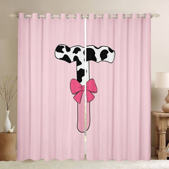 Erosebridal Personalized Alphabet T Curtains and Drapes (38Wx54L),Kawaii Initial 30%-50% Blackout Curtains for Bedroom,Curtains for Living Room,Teenager Bedroom Decor
