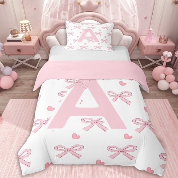 Erosebridal Personalized Initial A Twin Bedding For Girls,Pink Ribbon Bow Duvet Cover Set,Pink Reversible,Ultra Soft Home Decor,2pcs,No Comforter