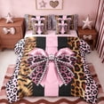thumbnail image 1 of Erosebridal Personalized Leopard Bowknot 7-Piece Twin Bedding Sets,Pink Cheetah Print Kids Bedding Comforter Set,Reversible pink, 1 of 7