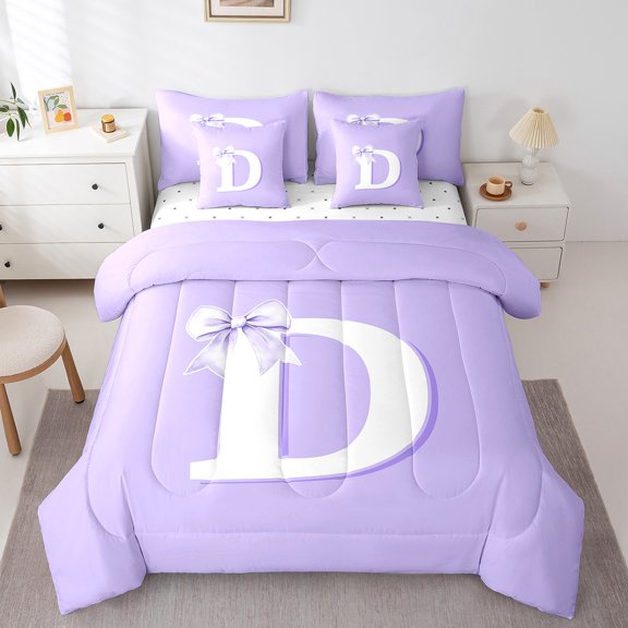 Erosebridal Personalized Letter D Bed in a Bag Full Size,Monogrammed Theme Bed Set,Ribbon Bow Knot Bedding Full Size,Ultra Soft Bedroom Decor,7 Pieces