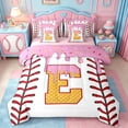 thumbnail image 1 of Erosebridal Personalized Letter E 7 Pieces Bedding Comforter Set For Girls,Baseball Ball Games Full Bedding Set For Kids,Reversible pink, 1 of 7