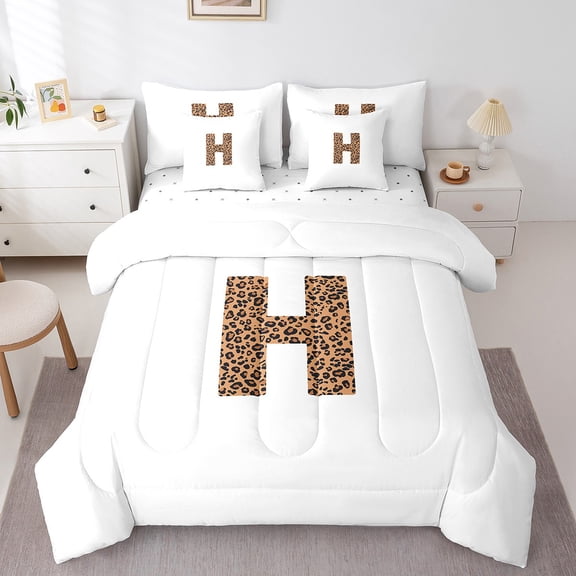 Erosebridal Personalized Letter H Bedding Twin Size,Monogrammed Theme Bed Set,Cheetah Print Bedding Sets Twin Size,Ultra Soft Bedroom Decor Reversible,7pcs