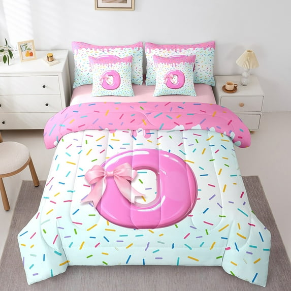 Erosebridal Personalized Letter O Bed in a Bag King Size,Monogrammed Theme Bed Set,Ribbon Bow Knot Bedding King Size,Ultra Soft Bedroom Decor Reversible,7 Pieces