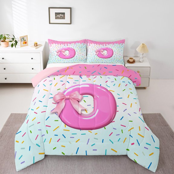 Erosebridal Personalized Letter O Bedding Sets Twin with Comforter,Monogrammed Theme Duvet Insert,Ribbon Bow Knot Comforter Sets Twin Size,Ultra Soft Bedroom Decor Reversible,2pcs