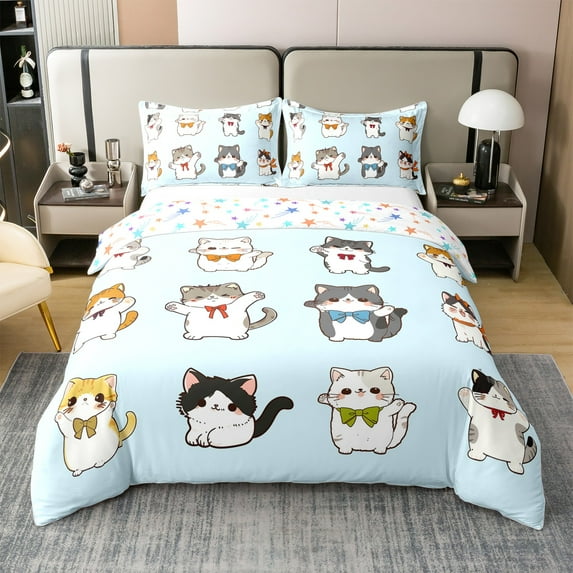 Erosebridal Pet Kitten 100% Cotton Comforter Cover Twin, Kawaii Cat Bedding Twin Size, Cartoon Animal Room Decor, Reversible(No Comforter)